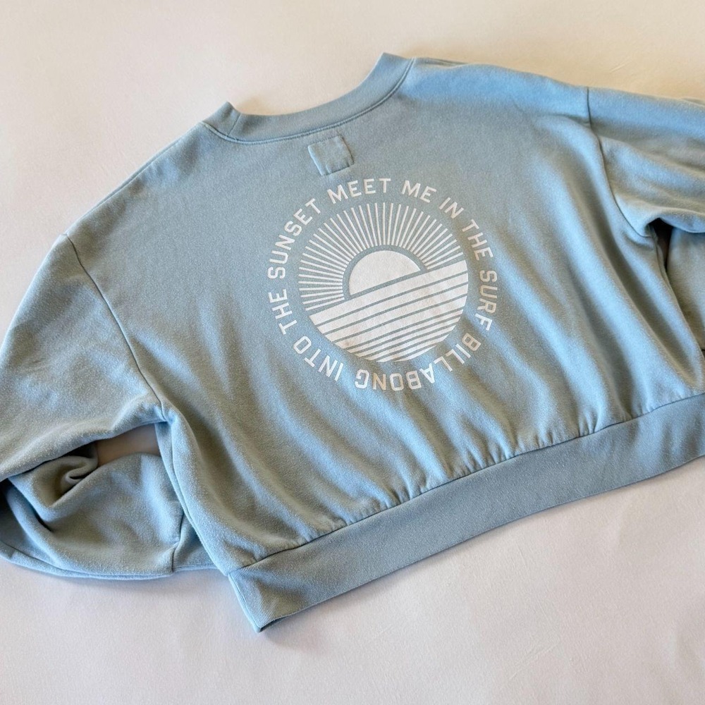 Billabong Women Into The Sunset Cropped Crewneck Sweatshirt Light Blue Green S